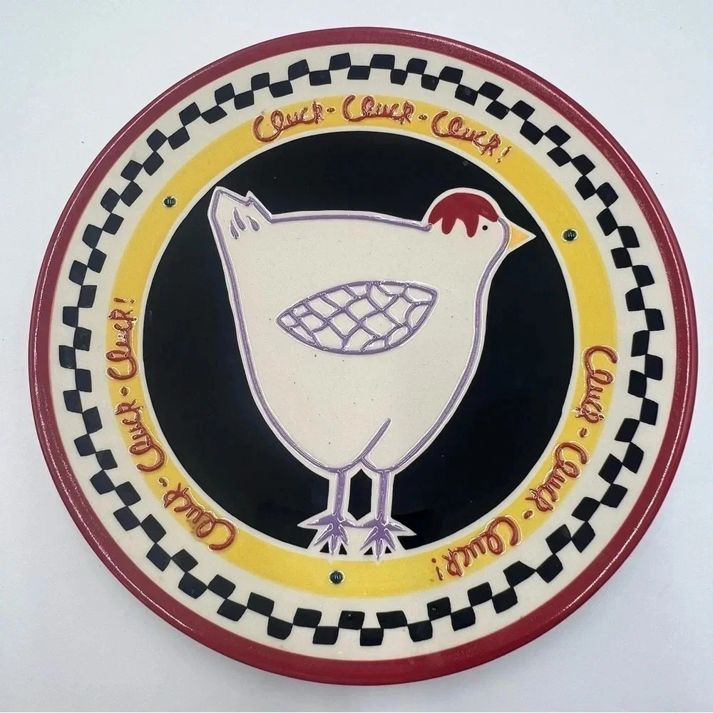 Becky Denny‎ Cluck-Cluck-Cluck 12" Round Chicken Ceramic Platter Plate Farmhouse